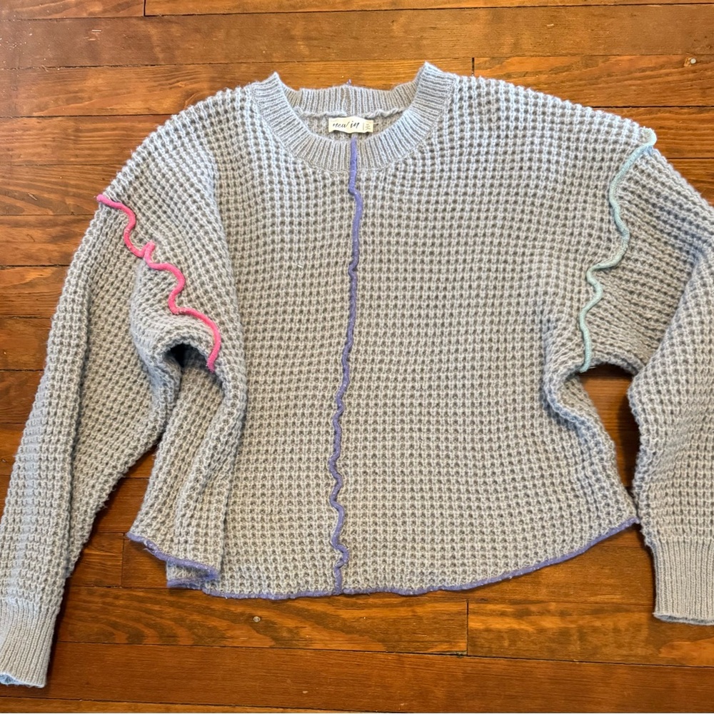 Cozy Gray Sweater with Colorful Accents